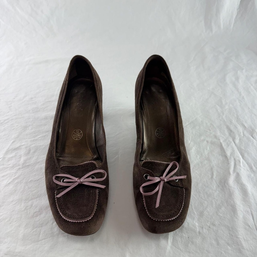 Gabor Chocolate Brown Suede Kitten Heels Pumps Bow Womens 8.5 Coquette Y2k
